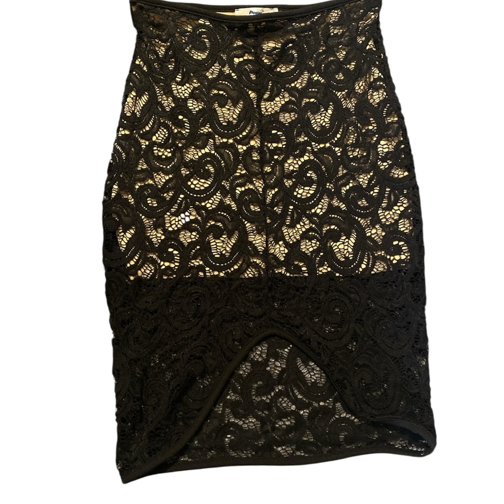 Papaya Black and Tan Asymmetrical Pencil Skirt